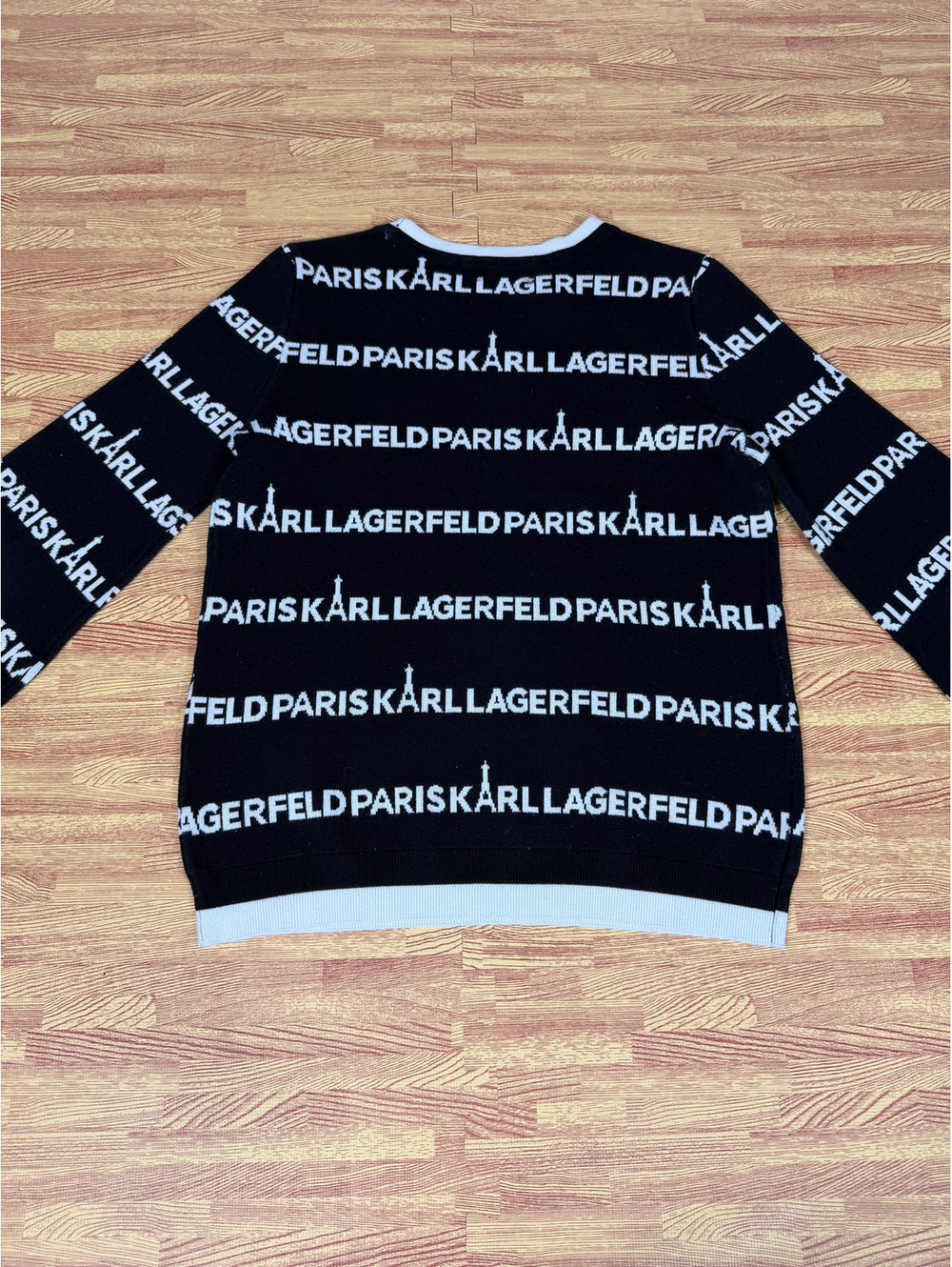Karl Lagerfeld Paris Logo Knit Sweater Womens XS Black White All Over